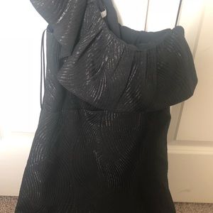 Black one shoulder formal midi dress